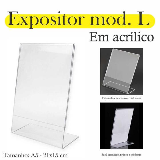 Imagem de 5 Display L Expositor 21X15 Acrílico Cardápio Pix Qr A5 Ver