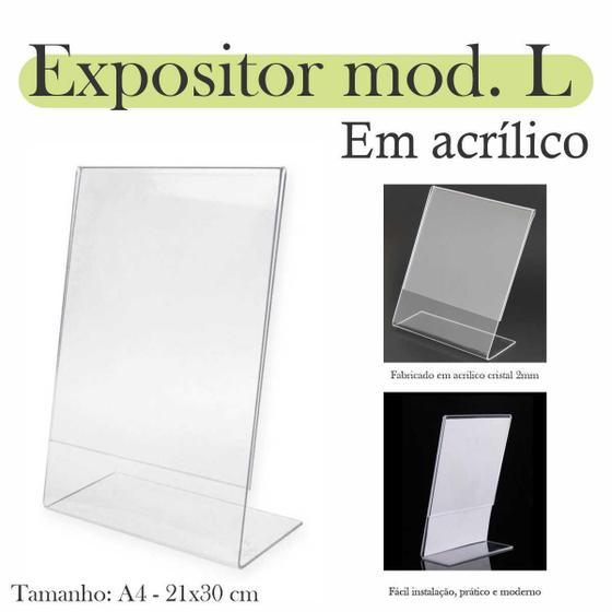 Imagem de 5 Display L Expositor 21X30 Acrílico Cardápio Pix Qr A4 Ver