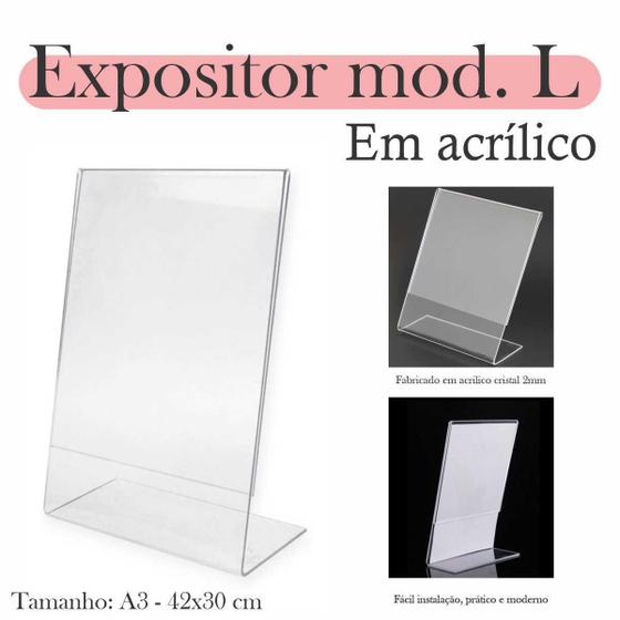 Imagem de 5 Display L Expositor 42X30 Acrílico Cardápio Pix Qr A3 Ver