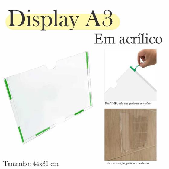 Imagem de 5 Display Parede Quadro Avisos Porta Folha A3 Acrílico Horiz