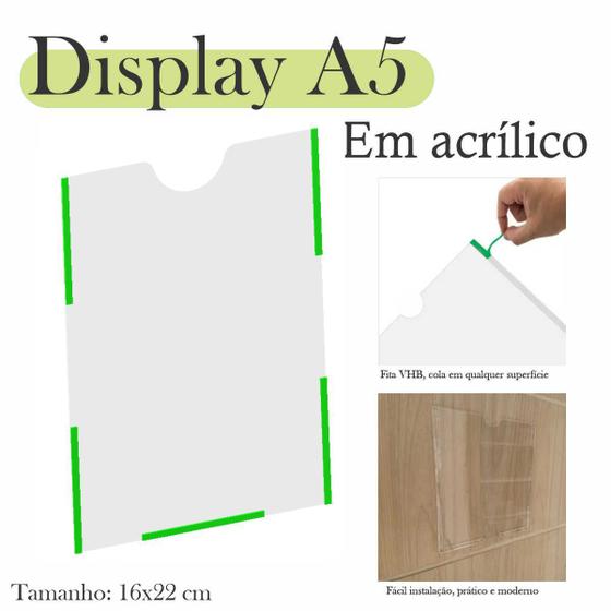 Imagem de 5 Display Parede Quadro Avisos Porta Folhas A5 Acrílico Vert