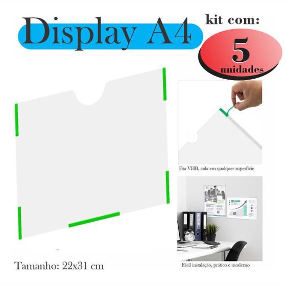 Imagem de 5 Displays a4 expositor folha quadro HORIZONTAL PAISAGEM PET