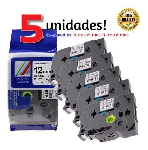 Imagem de 5 Fita Compatível Tze 231 Rotuladora Pt H105 Pt H110 Pt D210