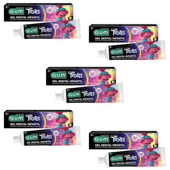 Imagem de 5 Gel Dental Infantil Trolls 50G - Com Fluor - Gum