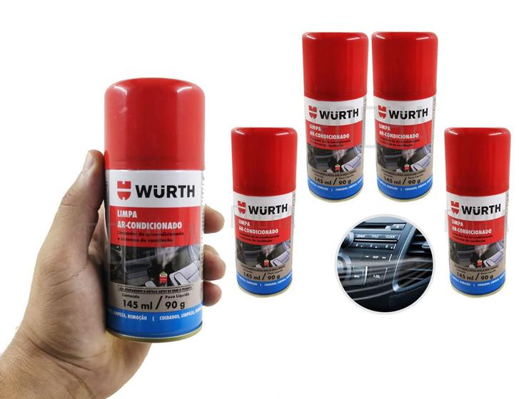 Imagem de 5 Higienizador De Ar Condicionado automotivo Wurth 145ml Seu Carro sem mal cheiro O Melhor Limpa Ar