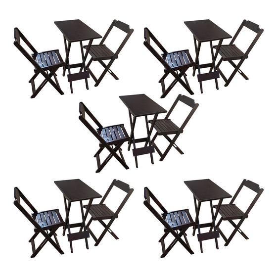 Imagem de 5 Jogos de Mesa Compacta 35x70 com 2 Cadeiras Ideal para Área de Lazer - Tabaco 