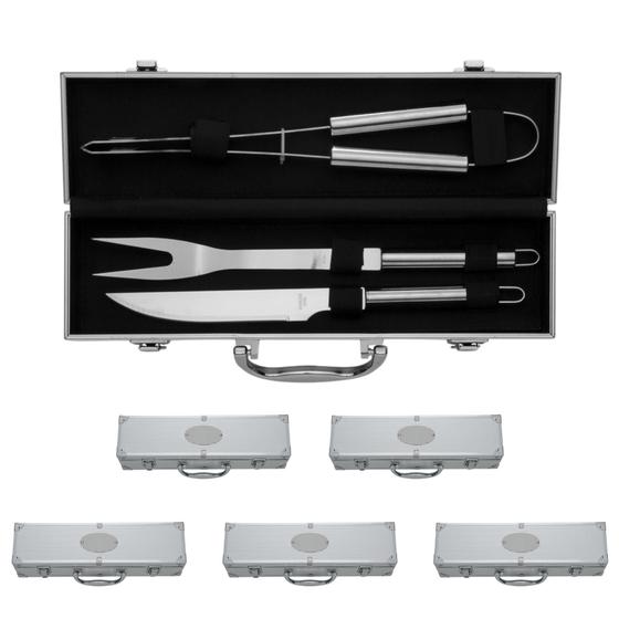 Imagem de 5 Kits Churrasco Inox - Garfo - Faca - Pegador