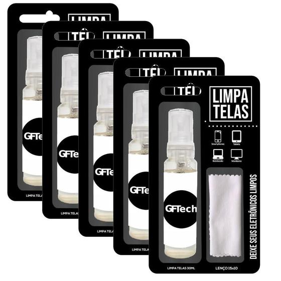 Imagem de 5 Kits Limpa Telas 30Ml Com Pano Microfibra - Gftech