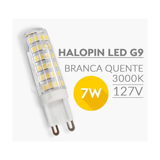 Imagem de 5 Lâmpadas LED Bipino G9 Halopin 7W 127V Luz Branca Quente/3000K