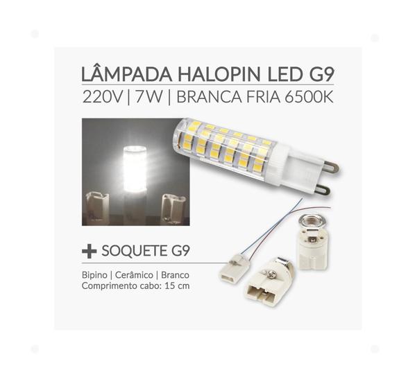 Imagem de 5 Lâmpadas LED Bipino G9 Halopin 7W 220V Branca Fria/6500K + Soquetes