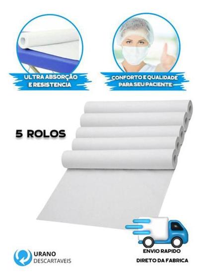 Imagem de 5 Lençol Descartável Papel Hospitalar Branco 100% Cel 70X50