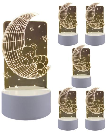 Imagem de 5 Luminária De Mesa Embuled 3D Lua e Urso LED 4W 5V 3 Cores