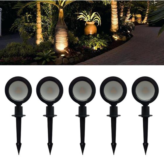 5 Luminárias Espeto Estaca LED SMD Base Ajustável 3W Luz (Branco Quente