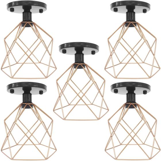 Imagem de 5 Lustres Teto Plafon Industrial Aramado Cálice Cobre Rose Retrô Luminária Vintage Preto Agp Ilumini