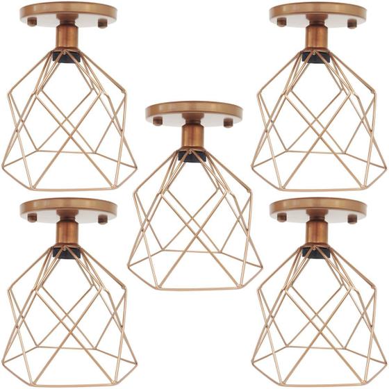 Imagem de 5 Lustres Teto Plafon Industrial Aramado Cálice Retrô Luminária Vintage Cobre Rose Gold Agp Ilumini