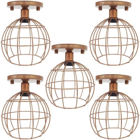 Imagem de 5 Lustres Teto Plafon Industrial Aramado Globo Retrô Luminária Sobrepor Vintage Agp Ilumini