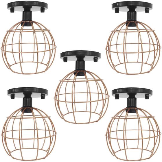 Imagem de 5 Lustres Teto Plafon Industrial Aramado Globo Retrô Luminária Sobrepor Vintage Agp Ilumini
