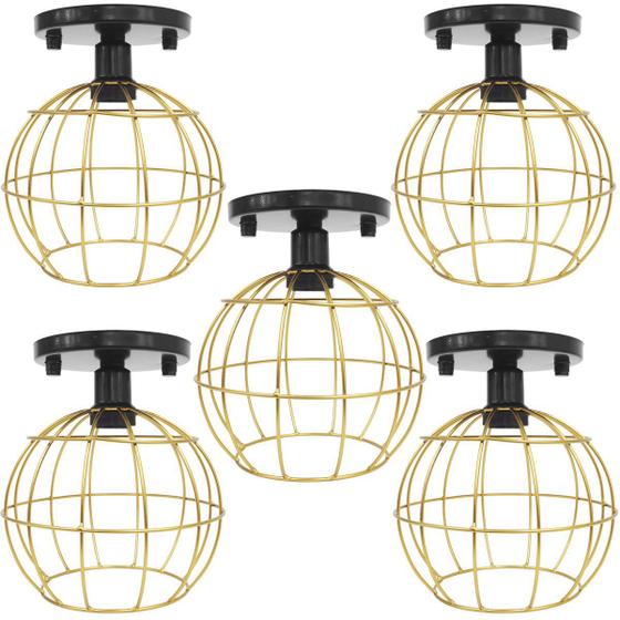 Imagem de 5 Lustres Teto Plafon Industrial Aramado Globo Retrô Luminária Sobrepor Vintage Agp Ilumini