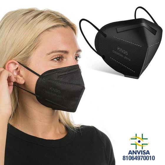 Imagem de 5 Máscaras Respiratórias Kn95 Preta Wwdoll 5 Camadas Anvisa