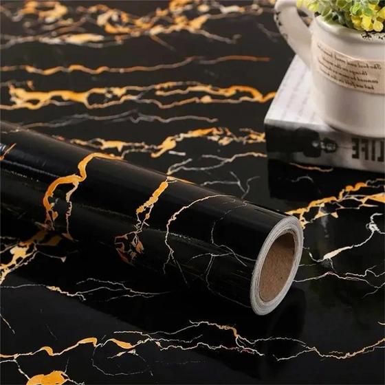 Imagem de 5 metros papel de parede 3D mármore preto com dourado adesivo autocolante WMB-078