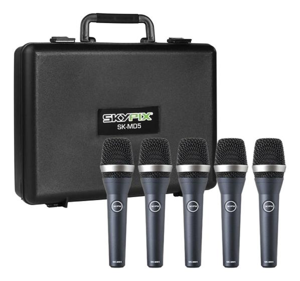 Imagem de 5 Microfone Com Fio Profissional Sk-md5 Skypix Com Maleta