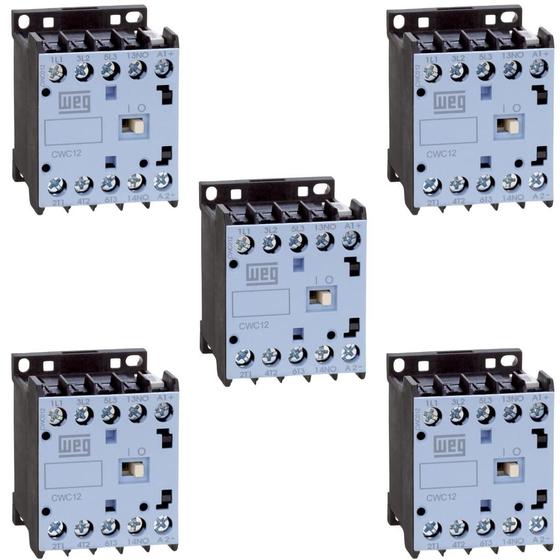 Imagem de 5 Mini Contator 220V 12A Tripolar 1NA CWC012-10-30V26 Weg