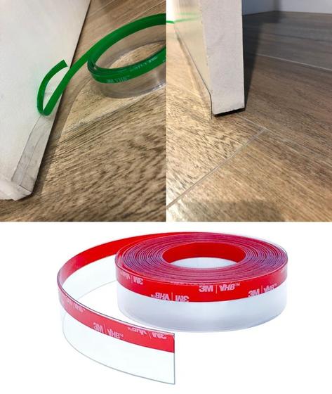 Imagem de 5 mt Veda Porta Transparente Pivotante Vidro box janela bicho chuva poeira som frio 2,5 Cm altura