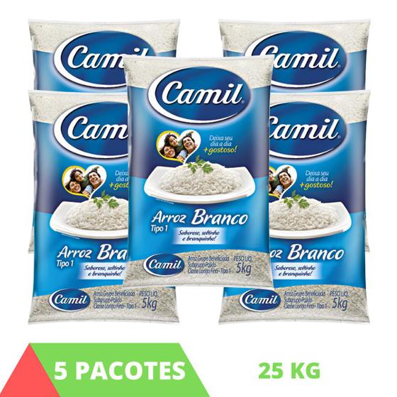 5 Pacotes Arroz Branco 5kg Camil Tipo 1 Grãos Selecionados - Arroz ...