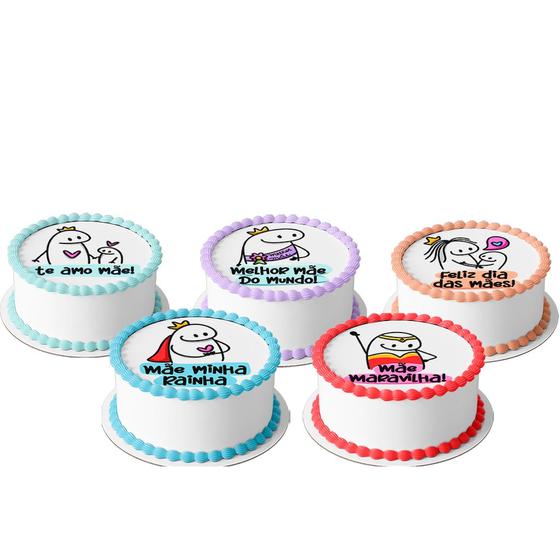 Imagem de 5 Papel Arroz comestível para mini bento cake  Bolo 10 Cm Redondo festa comemoração surpresa amor feliz dia das mães flo