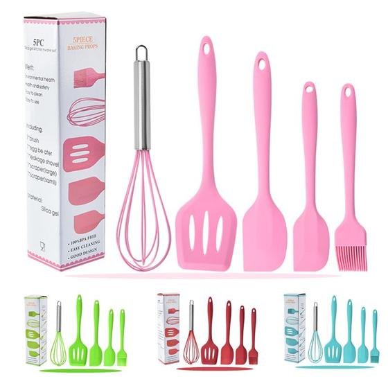 Imagem de 5 Pcs Utensílios De Cozinha Conjunto Panelas De Silicone Antiaderente Conjunto De Utensílios De Espátula Resistentes Ao 