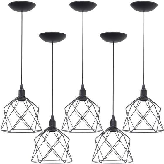 Imagem de 5 Pendentes Aramado Cálice Luminária Lustre Teto Retrô Vintage Industrial Balcão Agp Ilumini