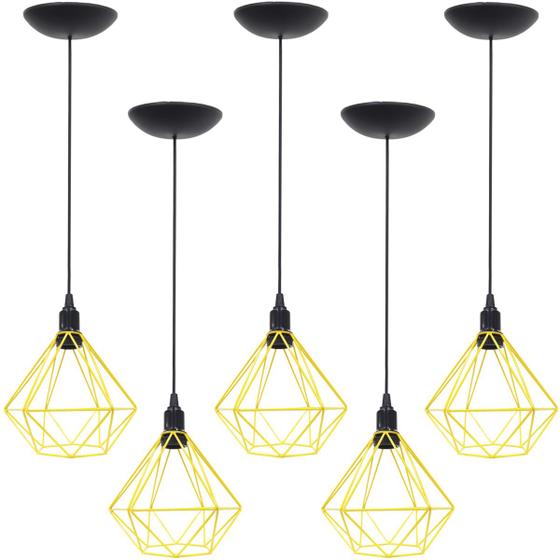 Imagem de 5 Pendentes Aramado Diamante Luminária Lustre P Teto Retrô Vintage Industrial Balcão Agp Ilumini