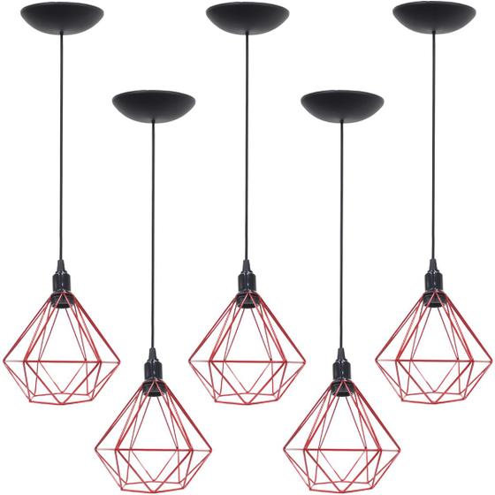 Imagem de 5 Pendentes Aramado Diamante Luminária Lustre P Teto Retrô Vintage Industrial Balcão Agp Ilumini