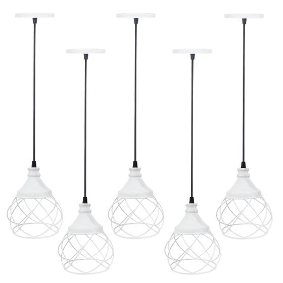 Imagem de 5 Pendentes Aramado Esfera Balonê Lustre Luminária Teto Regulável Sala Cozinha Industrial Agp