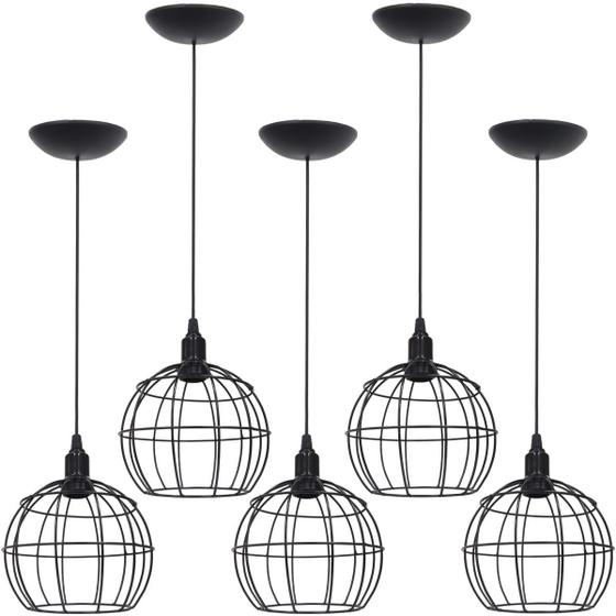 Imagem de 5 Pendentes Aramado Globo Luminária Lustre Teto Retrô Vintage Industrial Balcão Agp Ilumini