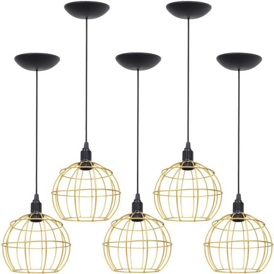 Imagem de 5 Pendentes Aramado Globo Luminária Lustre Teto Retrô Vintage Industrial Balcão Agp Ilumini