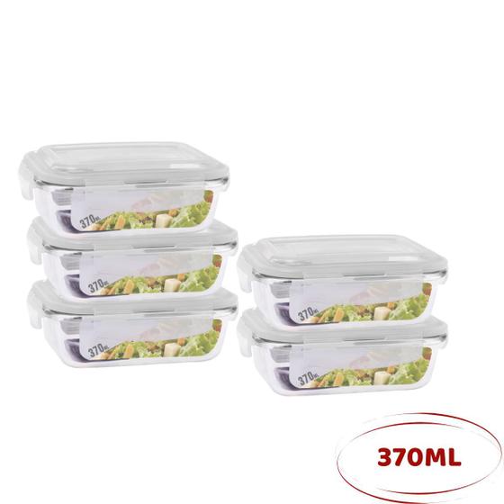 Imagem de 5 Potes de Vidro Hermético 370ml Fitness Reeducação Alimentar