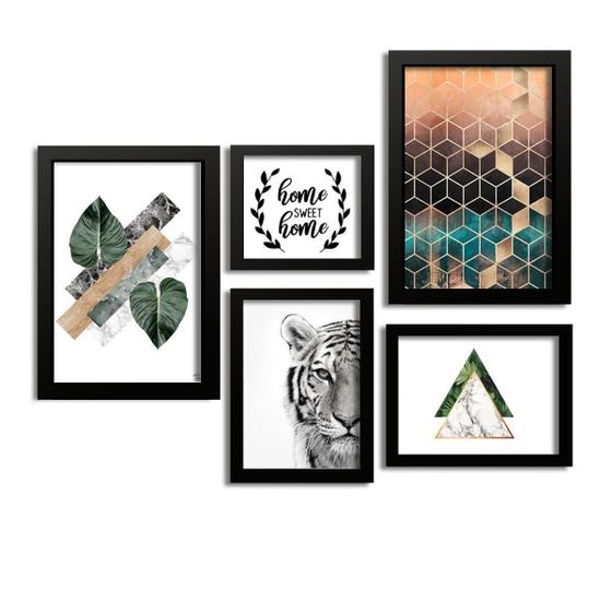 Imagem de 5 Quadros Decorativos Com Moldura Tigre Home Sweet Home