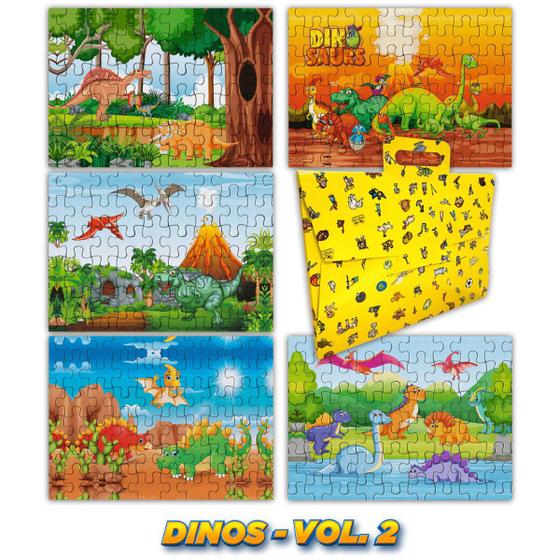 Imagem de 5 Quebra-Cabeças Era dos Dinossauros Vol 2 com 60 Peças por Puzzle e Maleta Especial