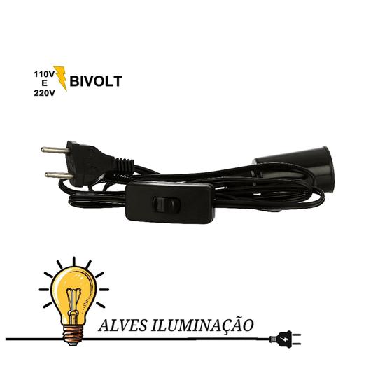 Imagem de 5 Rabicho Cordão de abajur com Soquete Liso E-27 Bivolt com Acabamentos completo