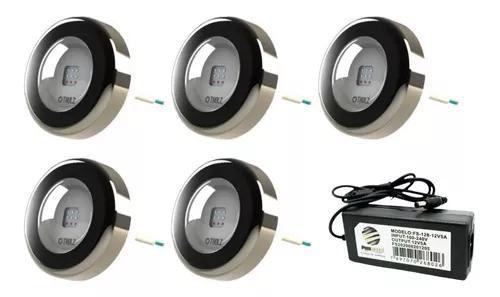 Imagem de 5 Refletor Led Azul 9w Inox Tholz+fonte 12v/5a