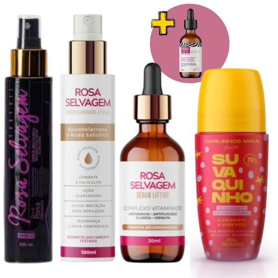 5 Rosa Selvagem: Óleo Clareador Íntimo+ Ácido virilha Foliculite+ Sérum ...