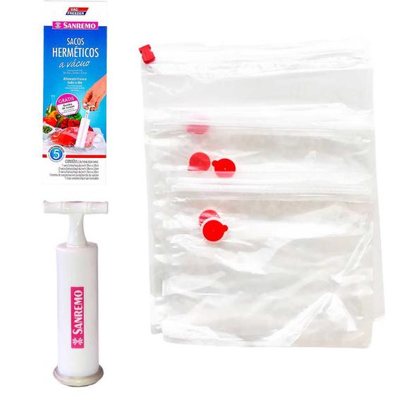 Imagem de 5 Sacos hermetico plástico para congelar alimentos embalagem zip lock com bomba de sucção Sanremo