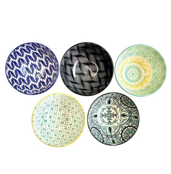 Imagem de 5 Tigelas Bowl De Cerâmica Mandala Decorativo Multiuso 270ml