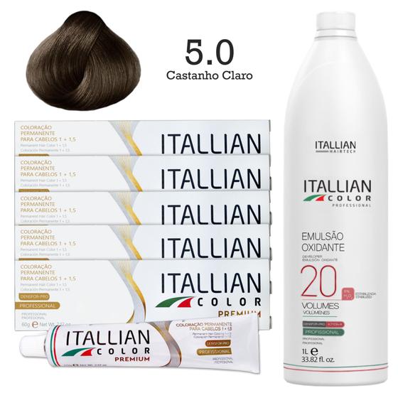 Imagem de 5 Un Coloração 5.0 Castanho Claro Itallian Color 60g + Oxi 20 1l