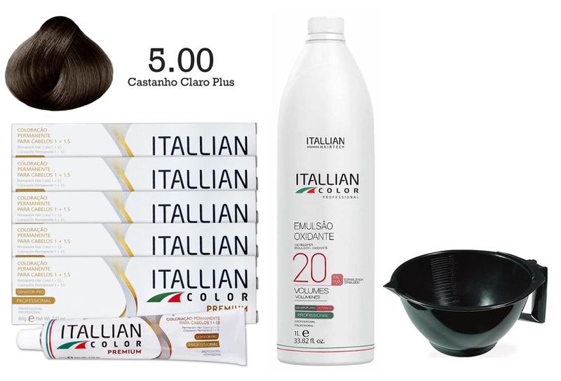 Imagem de 5 Un Coloração 5.00 Castanho Claro Plus + Oxi 20 1l  Itallian Color