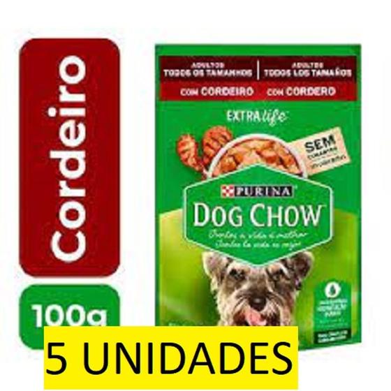 Imagem de 5 UN Ração Úmida Sachê para Cães Adultos Dog Chow Sabor Cordeiro