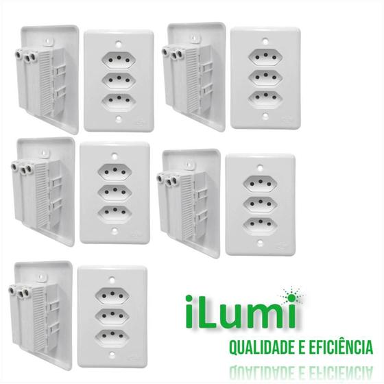 5 Unidades Tomada Tripla 10a 250v Monobloco Stylus Ilumi Menor preço em 5 Unidades Tomada Tripla 10a 250v Monobloco Stylus Ilumi