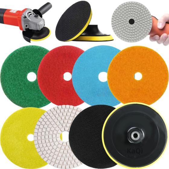 5 X Lixas 4 Pol. 100mm Diamantada + 1 Disco Prato Suporte Grão Polir Lixadeira Granito Mármore KaQi Imagem de 5 X Lixas 4 Pol. 100mm Diamantada + 1 Disco Prato Suporte Grão Polir Lixadeira Granito Mármore KaQi