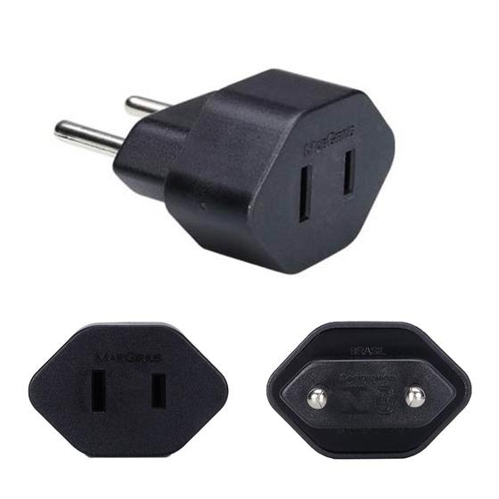 Imagem de 50 Adaptador Plug Plugue 2 Pinos 10a Chato Americano Para Redondo Preto Margirius